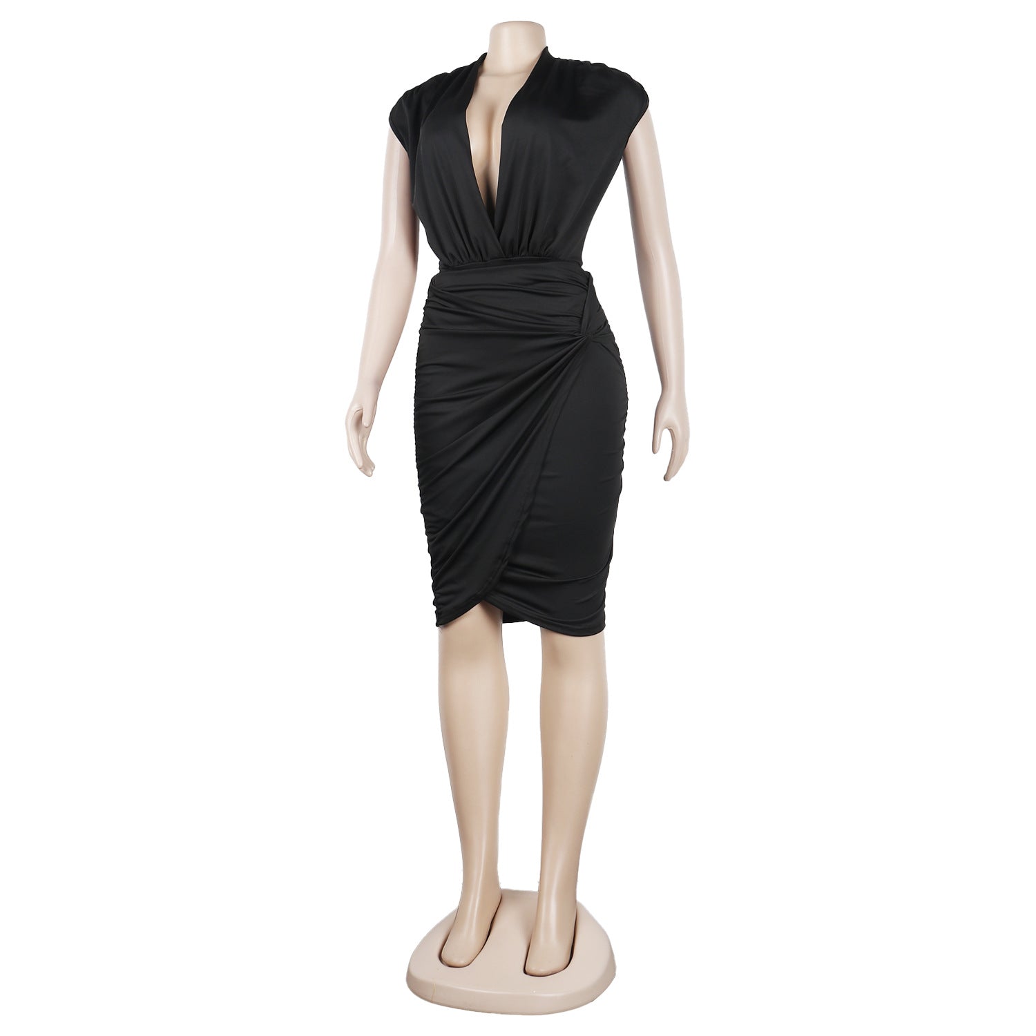 Sexy Solid Deep V-Neck Sleeveless Bodysuit And Skirt Two-Piece Nightclub Dress 27