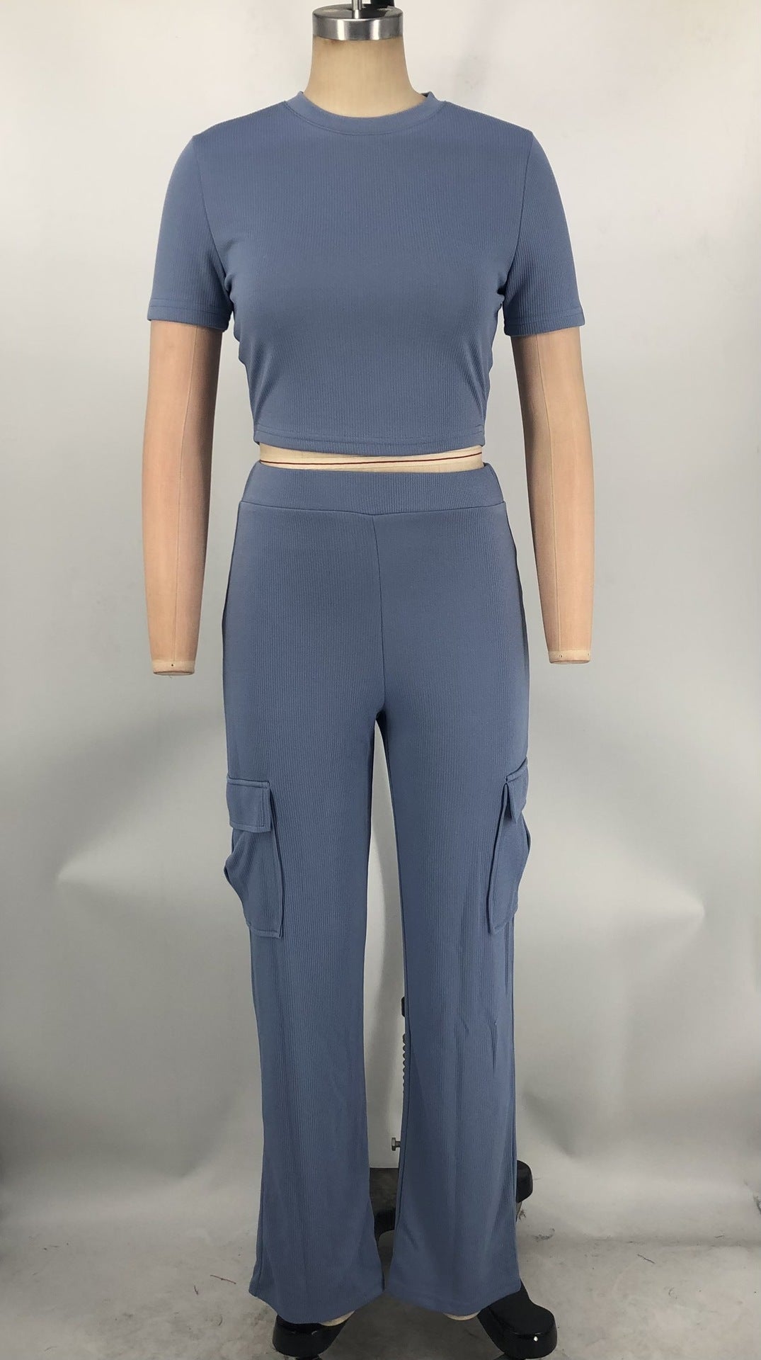 Women Solid short-sleeved top and wide-leg pants two-piece set 15