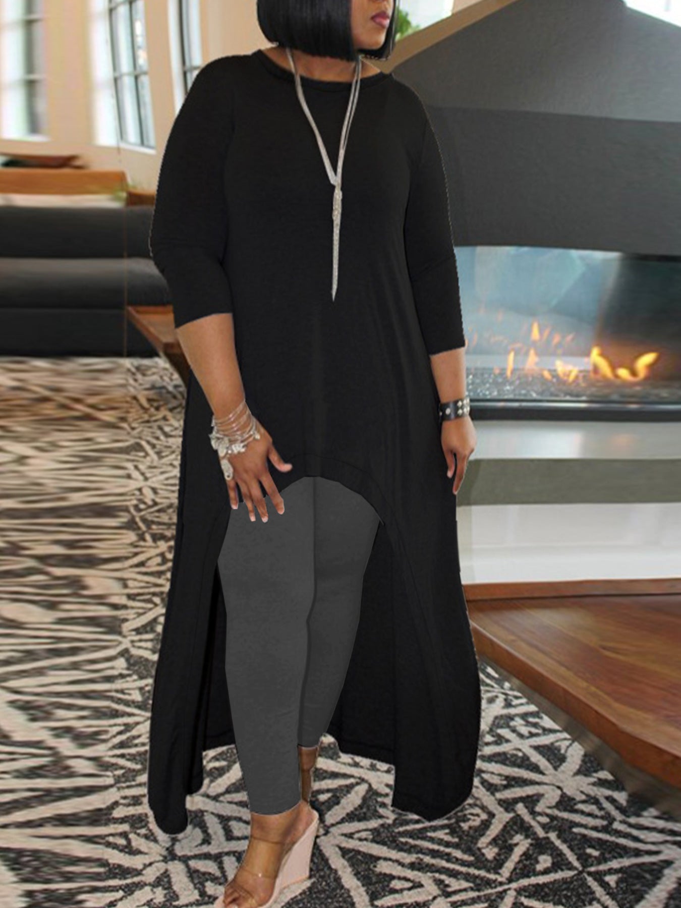 Women's Fashion Solid Color Casual Long Sleeve Irregular Dress 3