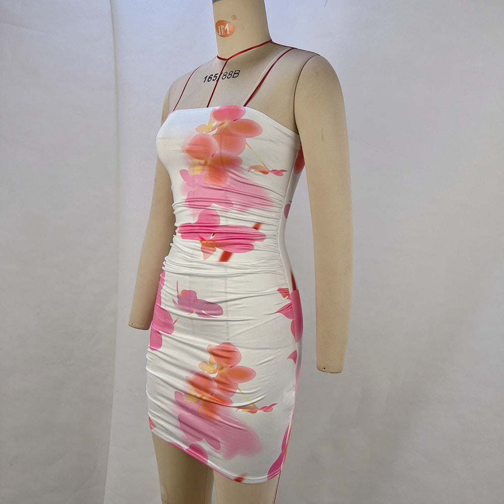 Women's Summer Sexy Floral Printed Strapless Slim Nightclub Bodycon Dress 10