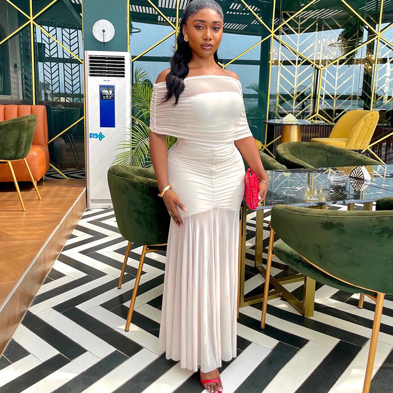 Women off-shoulder pleated off shoulder strapless dress 7