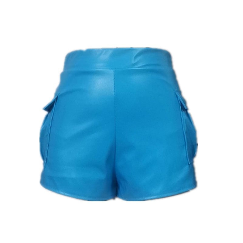 Women Stretch Pu Leather Shorts 13