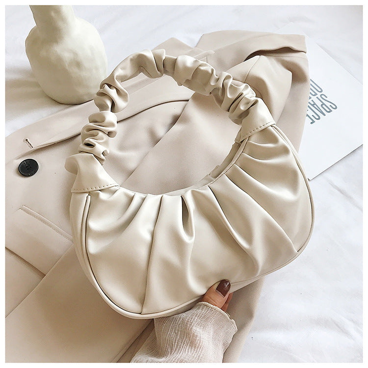 women Korean one-shoulder bag French bag fashion pleated handbag underarm bag 4