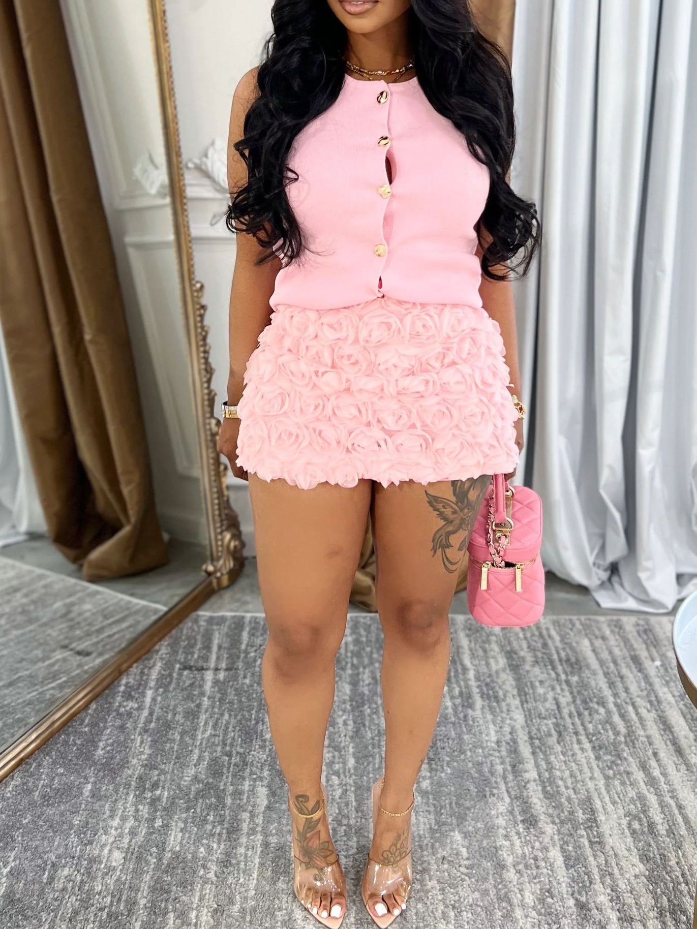 Women's spring solid color flower sexy bodycon skirt 5