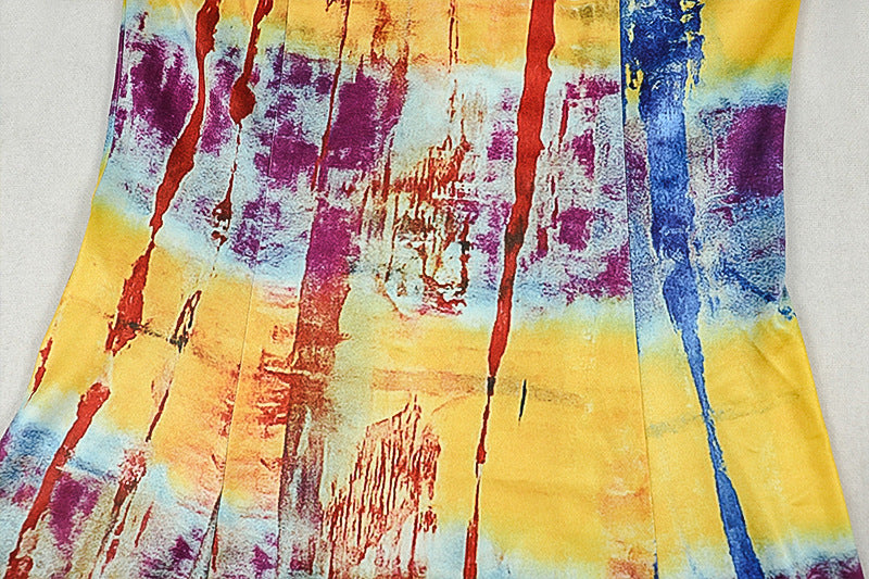 Color Block Print Women's Slim Waist Trendy A-Line Short Dress 13