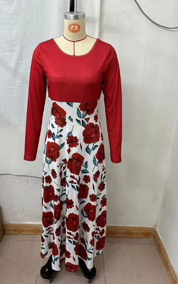 Casual Printed Deep V Half-Sleeve Long Dress 8