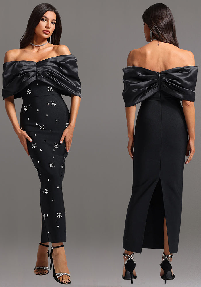 Chic Slim Waist Off-Shoulder Beaded Dress for Women