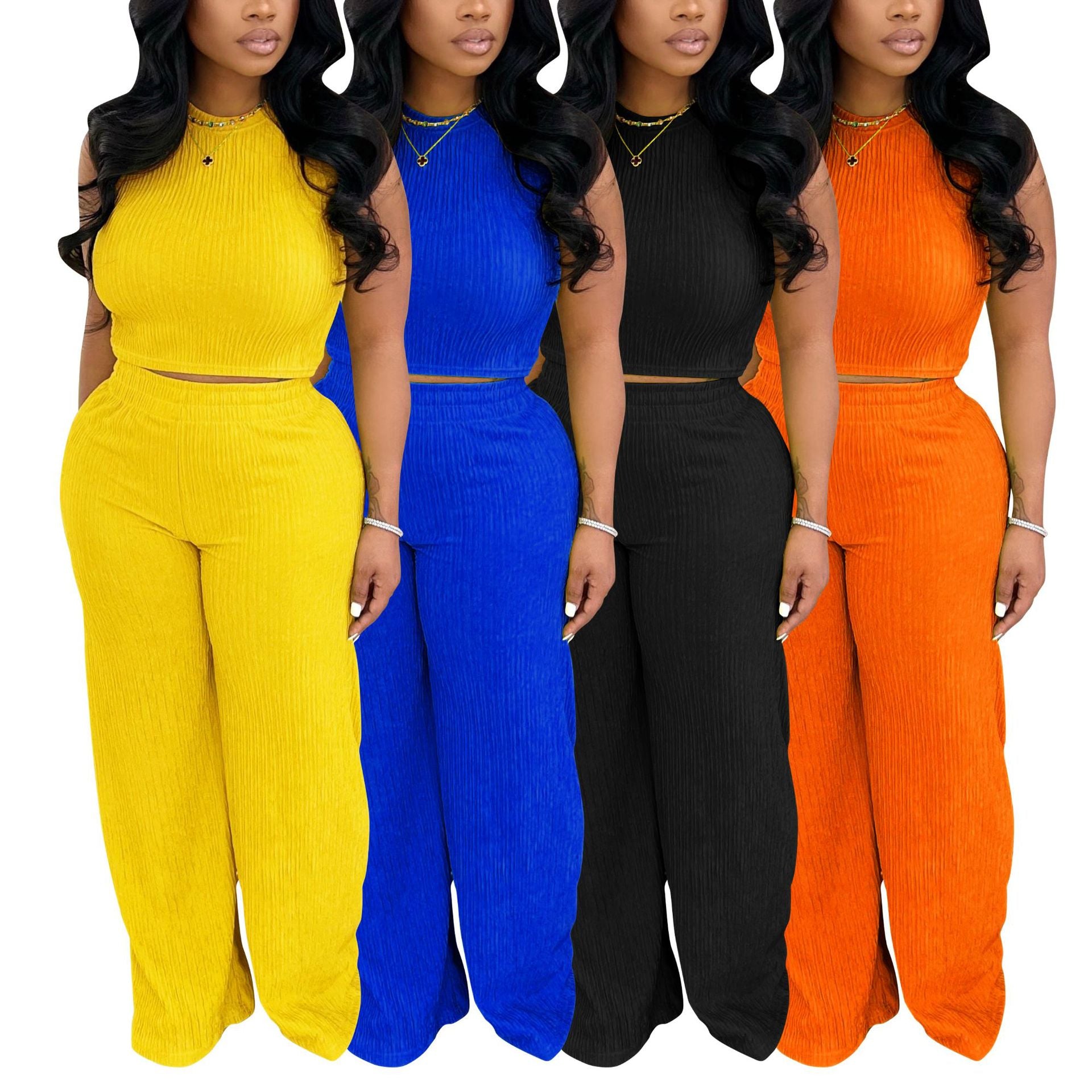 Women Sexy Vest Pleated Pants Two Piece Set 17