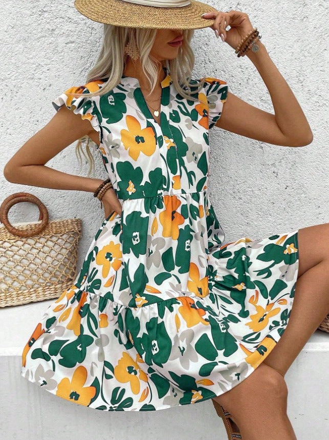 Women Summer Fashion Elegant Ruffle Edge Sleeveless Strap Dress 3