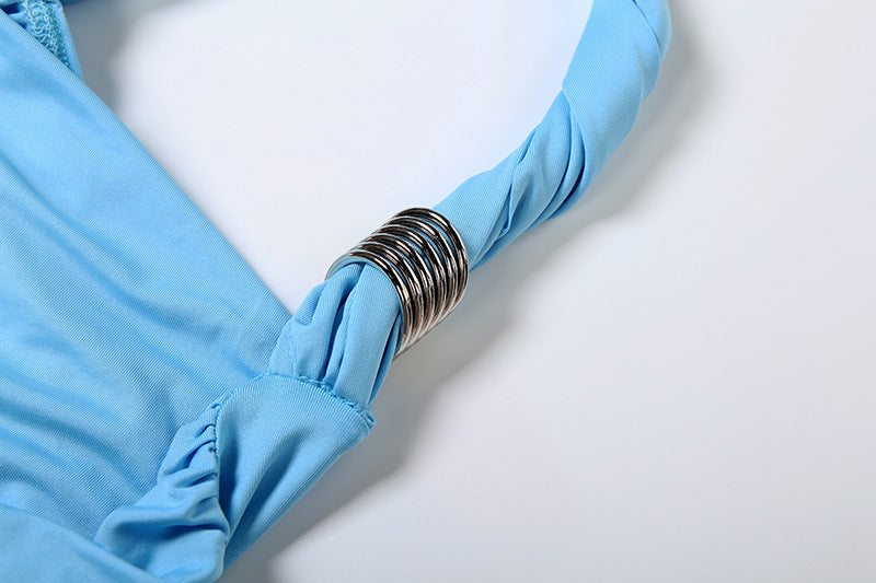 Women Fall Sexy Strapless Suspender Pleated Irregular Slit Dress 13