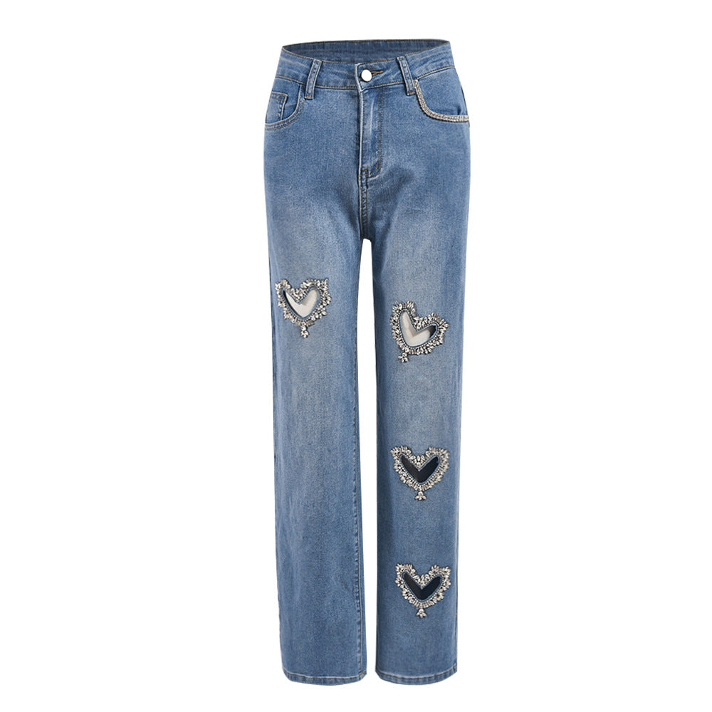 Women summer Style hollow Beaded washed Denim trousers 13