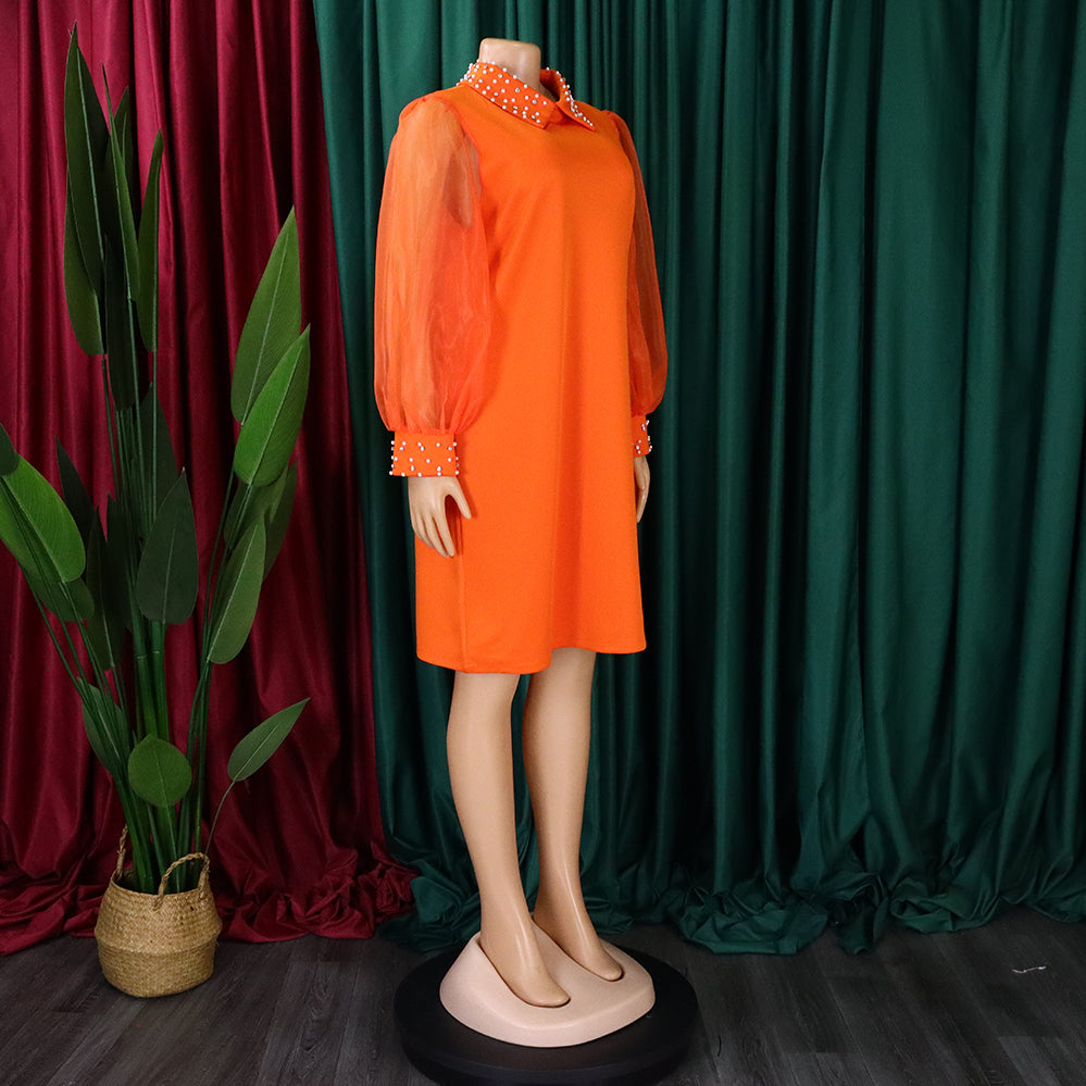 Plus Size African Women Mesh Sleeve Beaded Dress 18