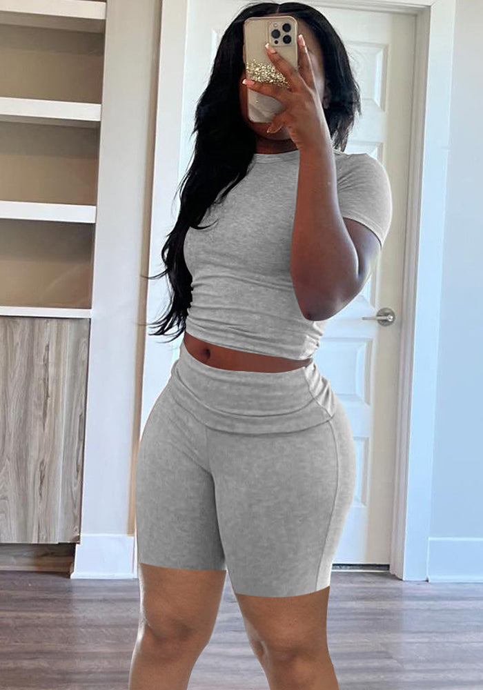 Short-Sleeve Round Neck Shorts Set Casual Summer Outfit