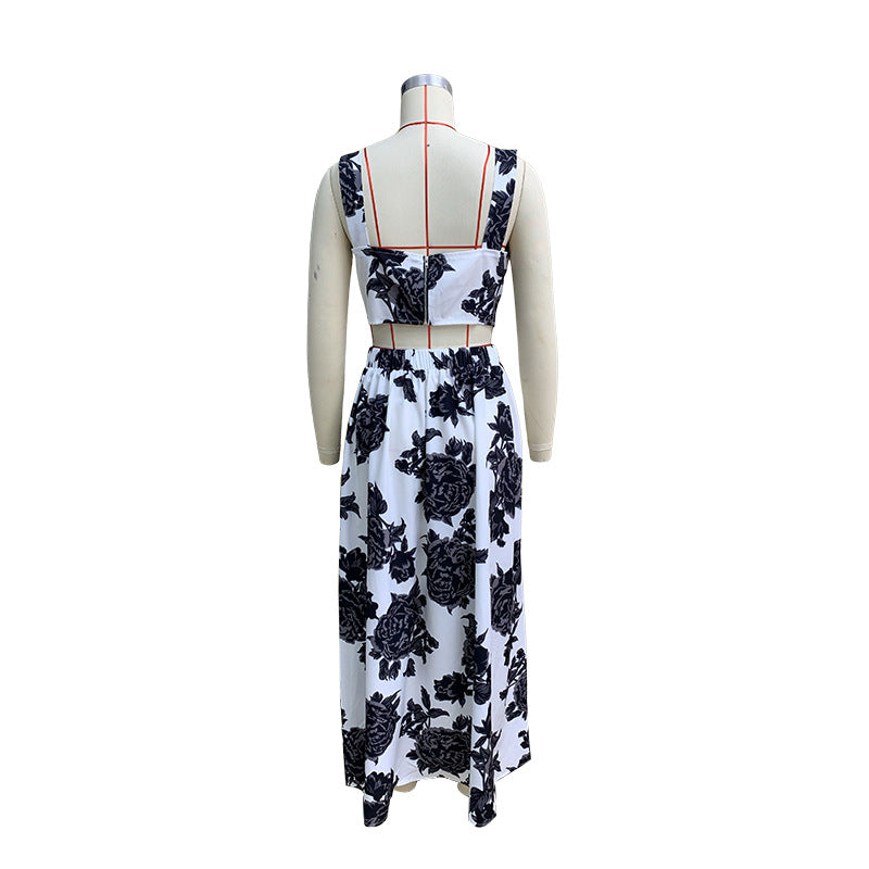 Women's Suit Summer Printed Strap Vest Top Long Skirt Two-Piece Set 10