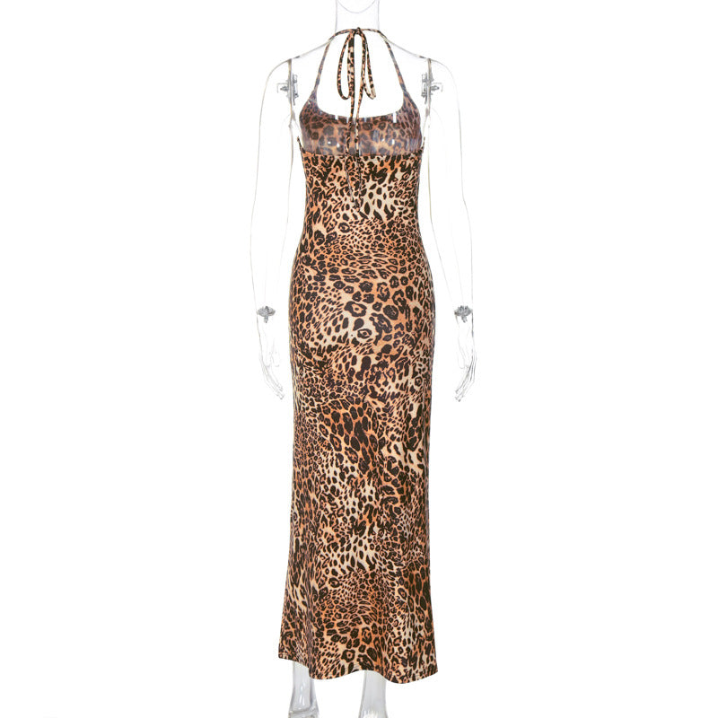 Women's Summer Fashion Print Sexy Low Back Strappy Leopard Dress 6