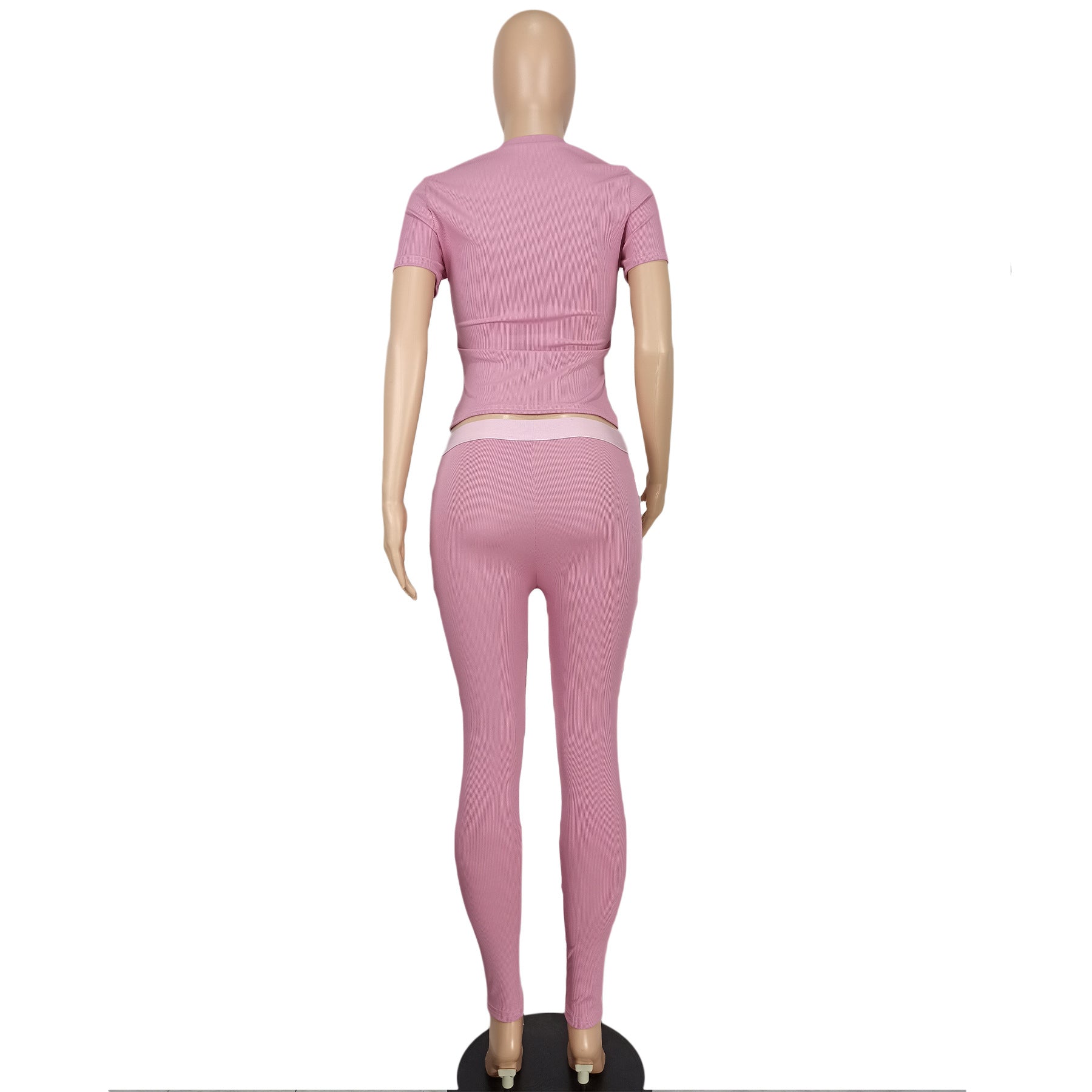 Women Sexy Solid Short Sleeve Top and Pant Two-piece Set 11