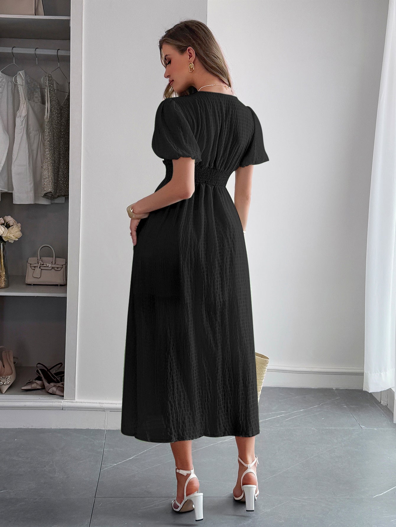 Spring/Summer Women's Chic Holidays Deep-V Short-Sleeve Long Dress 11