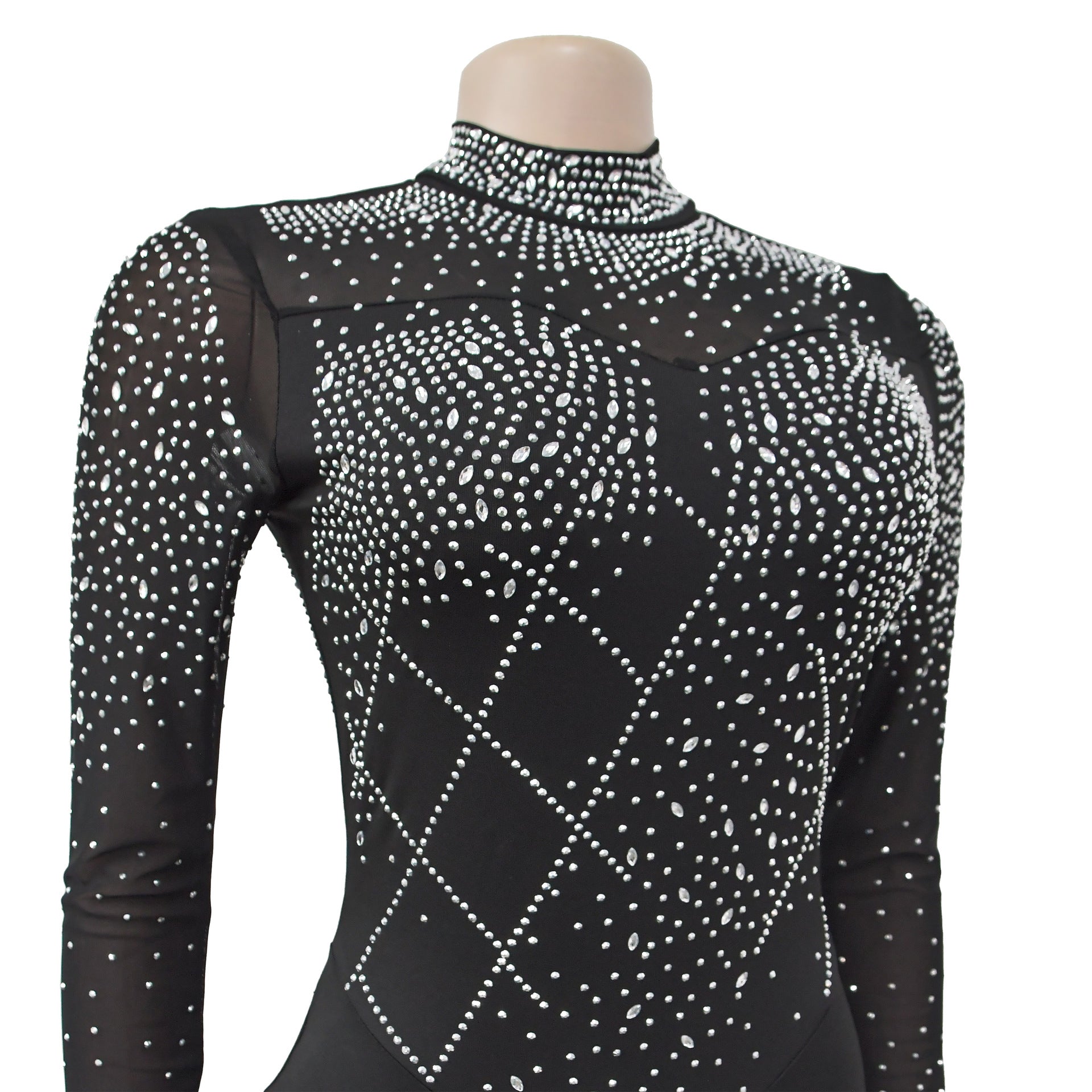 Fashionable Women's Slim Mesh Beaded Long-Sleeved Jumpsuit 10
