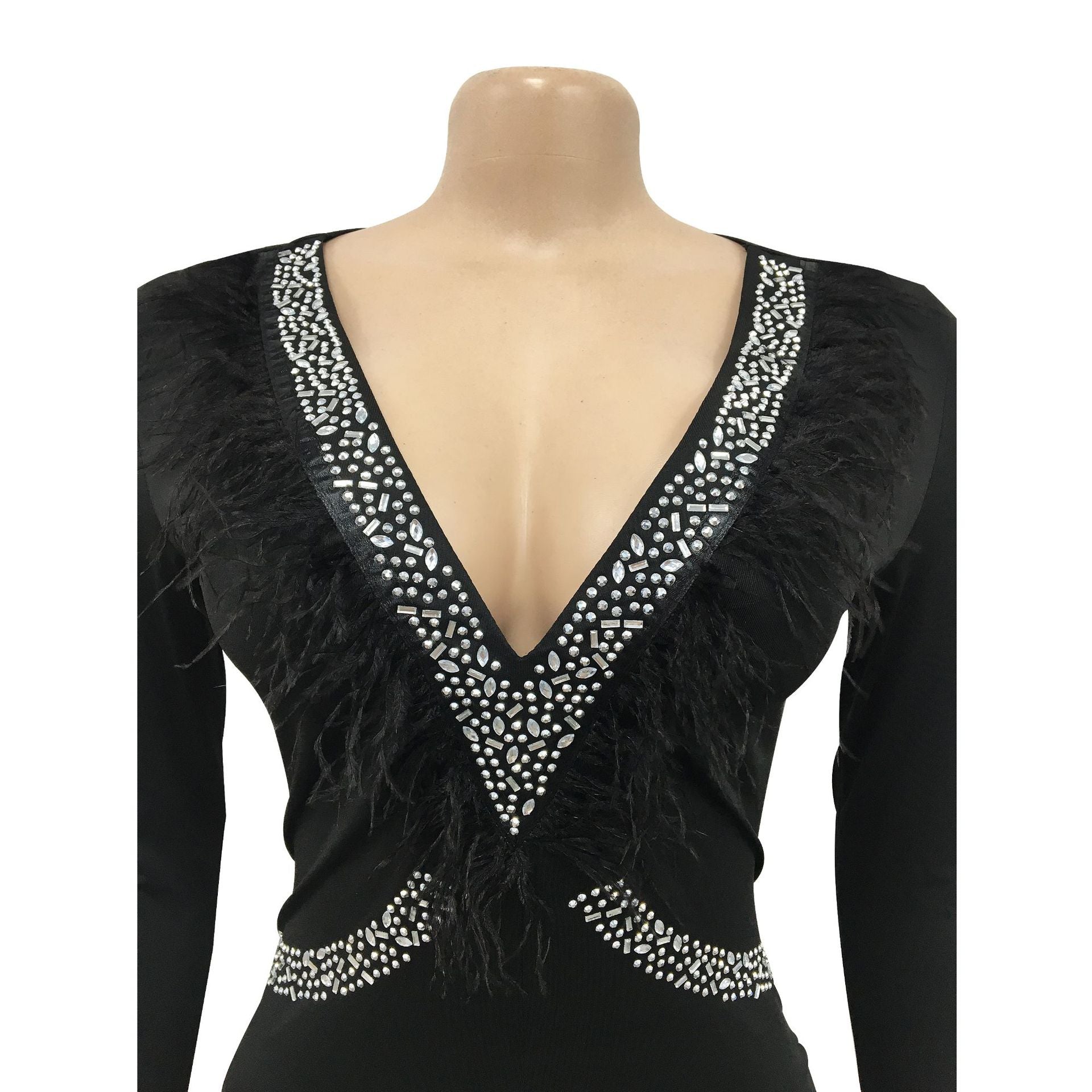 Women'S Fashion Feather Patchwork Beaded V-Neck Long Sleeve One Peice Trousers Sexy Ladies Jumpsuit 26