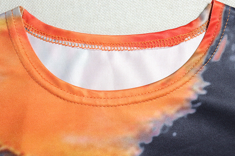 Women's Fashion Printed Round Neck Short Sleeve Street Casual Long Dress 10