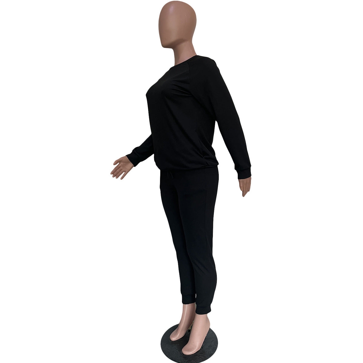 Women's Autumn winter solid color cotton drawstring pocket sports longs leeve two-piece pants set 21