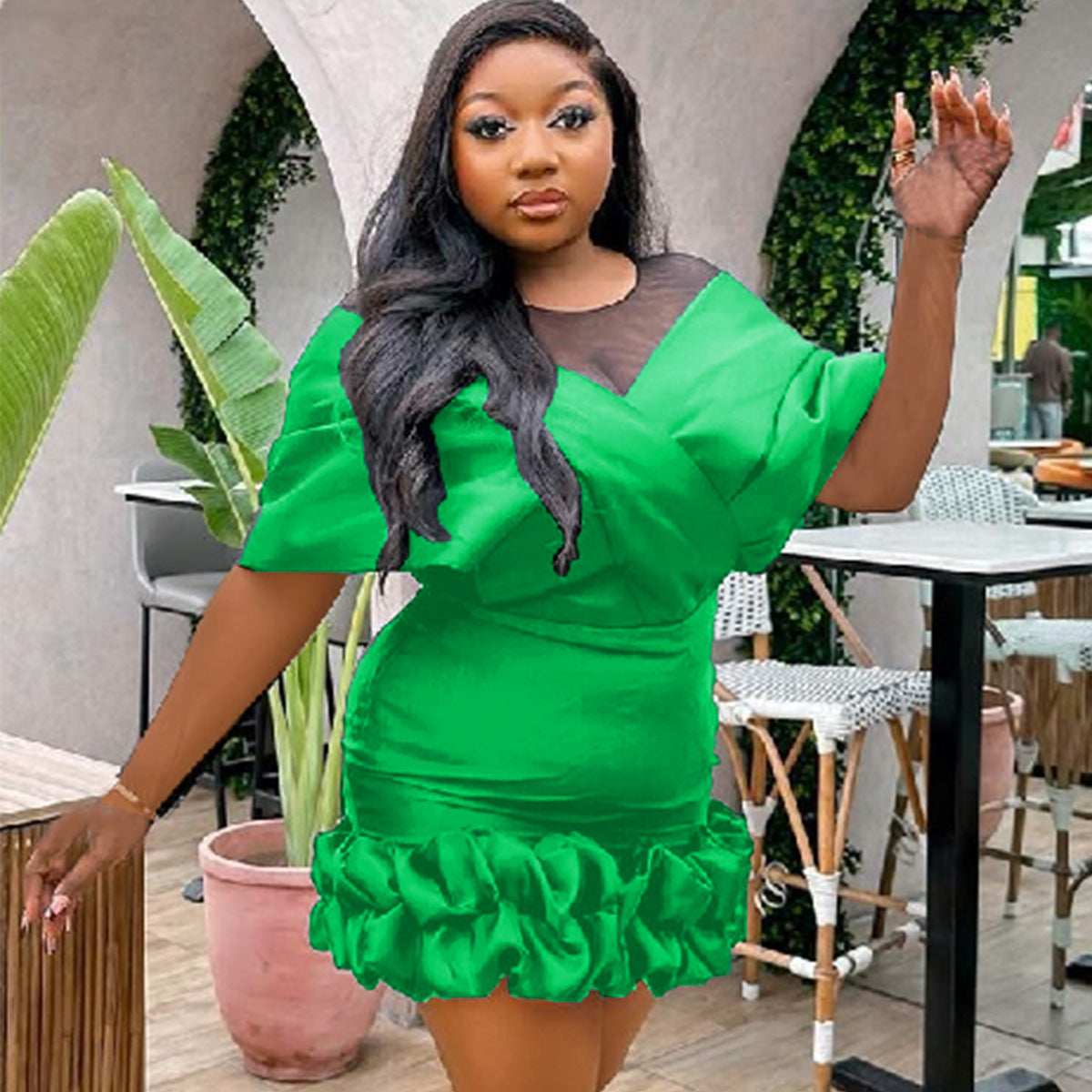 Women See-Through Elegant Shawl Sleeve Formal Party Bodycon Dress 3