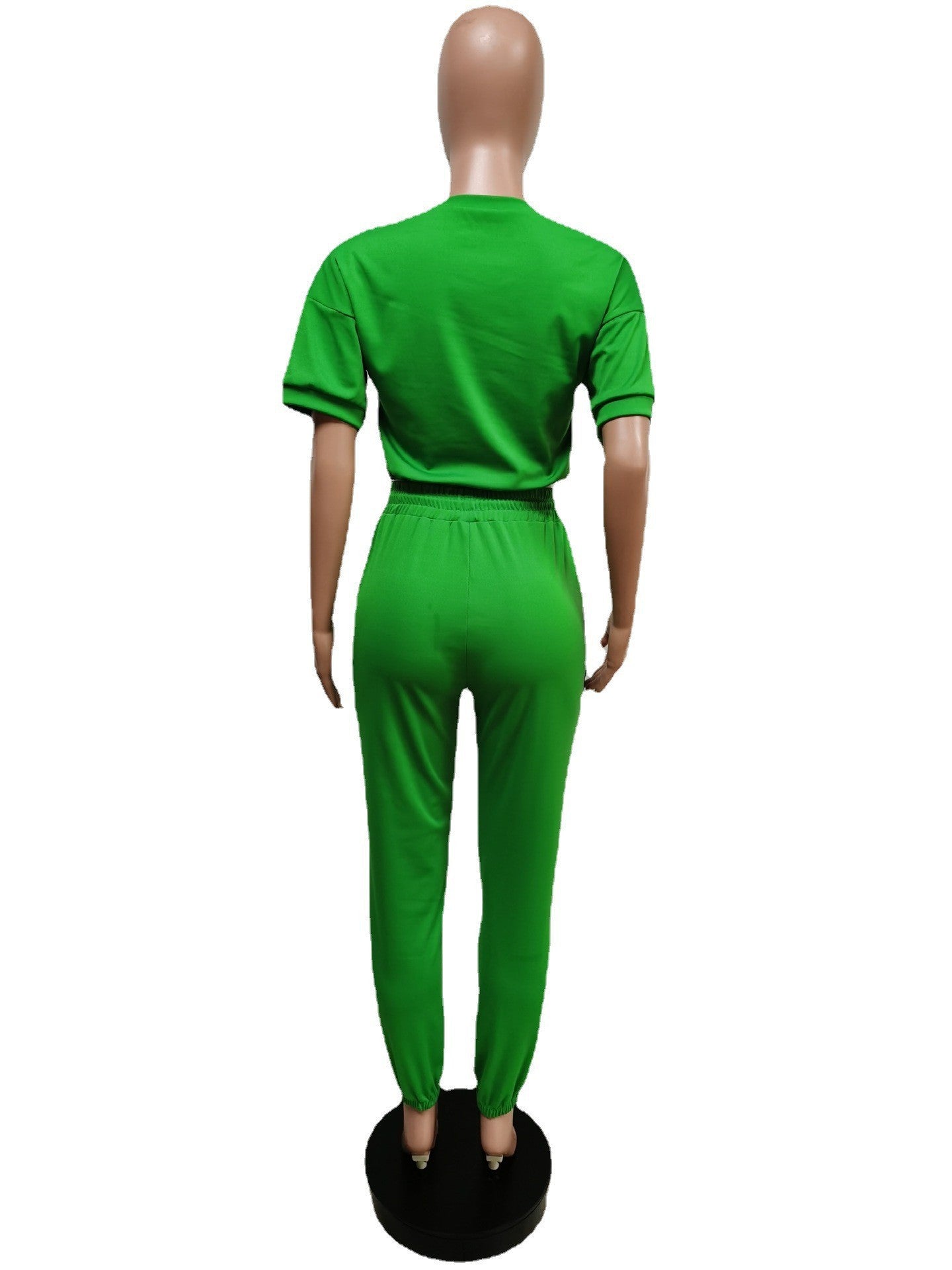 Women Fashion Solid Contrast With Denim Top And Pant Two Piece Set 23