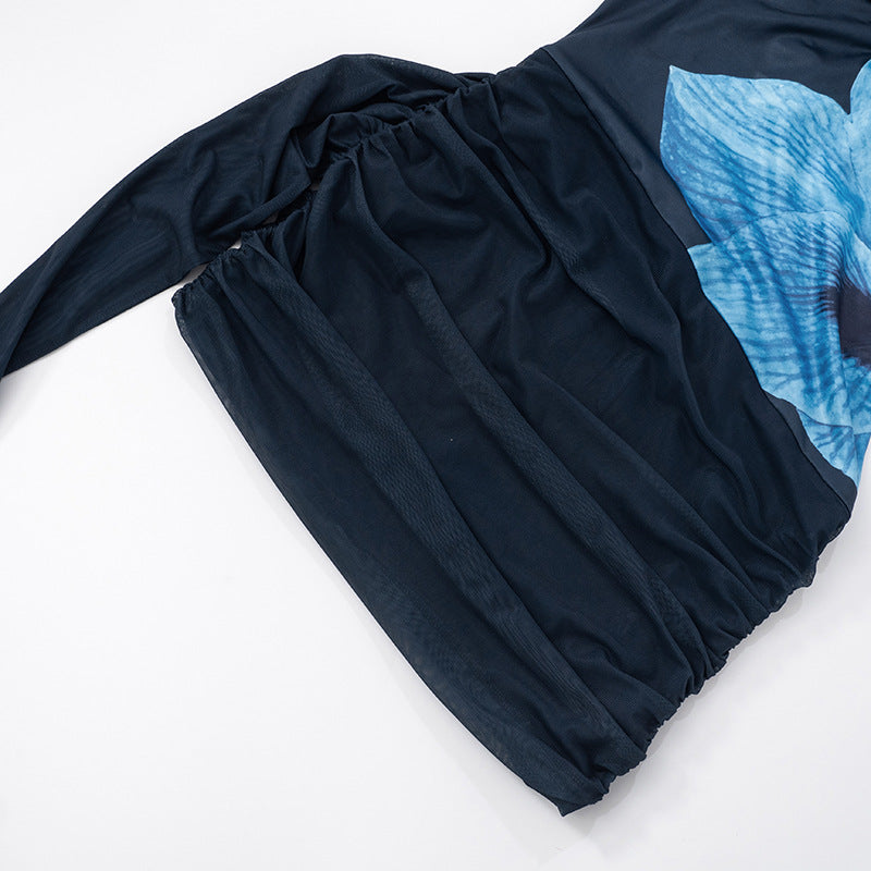 Women Sexy Backless Swing Neck Printed Side Ribbon Bodycon Dress 25