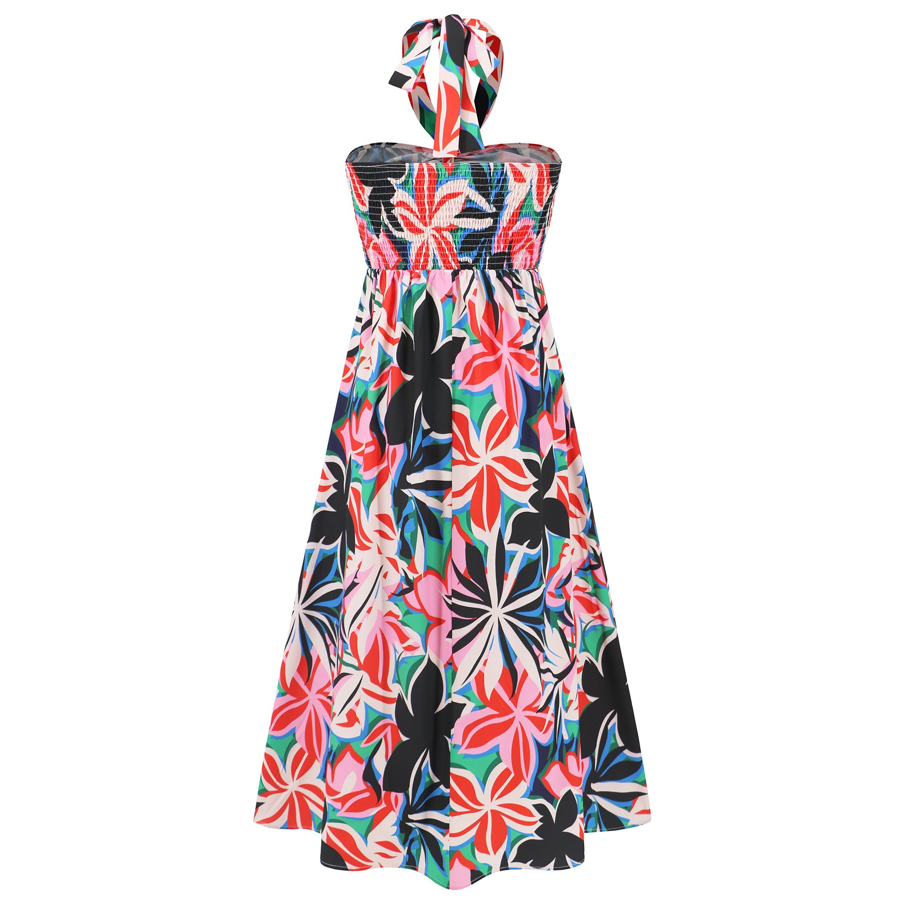 Women Summer Sexy Halter Neck Strapless Bohemian Print Long Dress 16