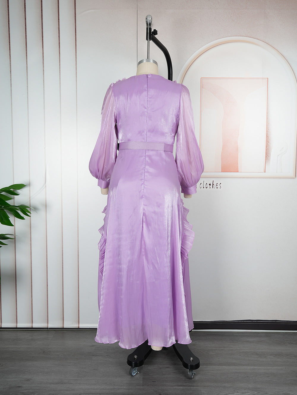 Plus Size African Women Floral Pleated Long-Sleeve Dress 19