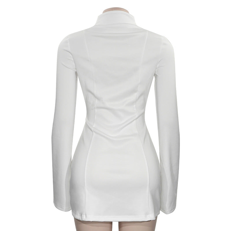 Spring Solid Color V-Neck Long Sleeve Slim Short Sexy Women's Dress 7