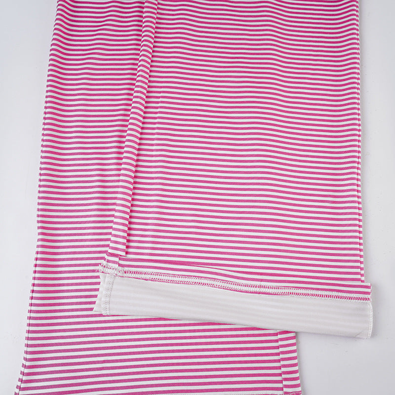 Women's Casual Loungewear High-Waisted Striped Knit Pants Wide-Leg Trousers 19