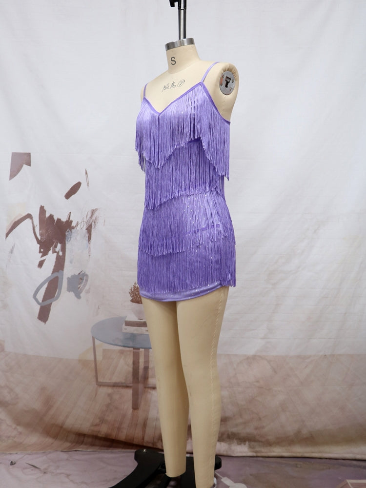 Women Sexy Sling Mini Fringe Dress 10