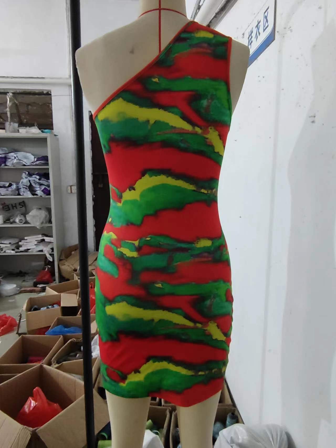 Women's Sexy Print Cutout One Shoulder Bodycon Dress 9