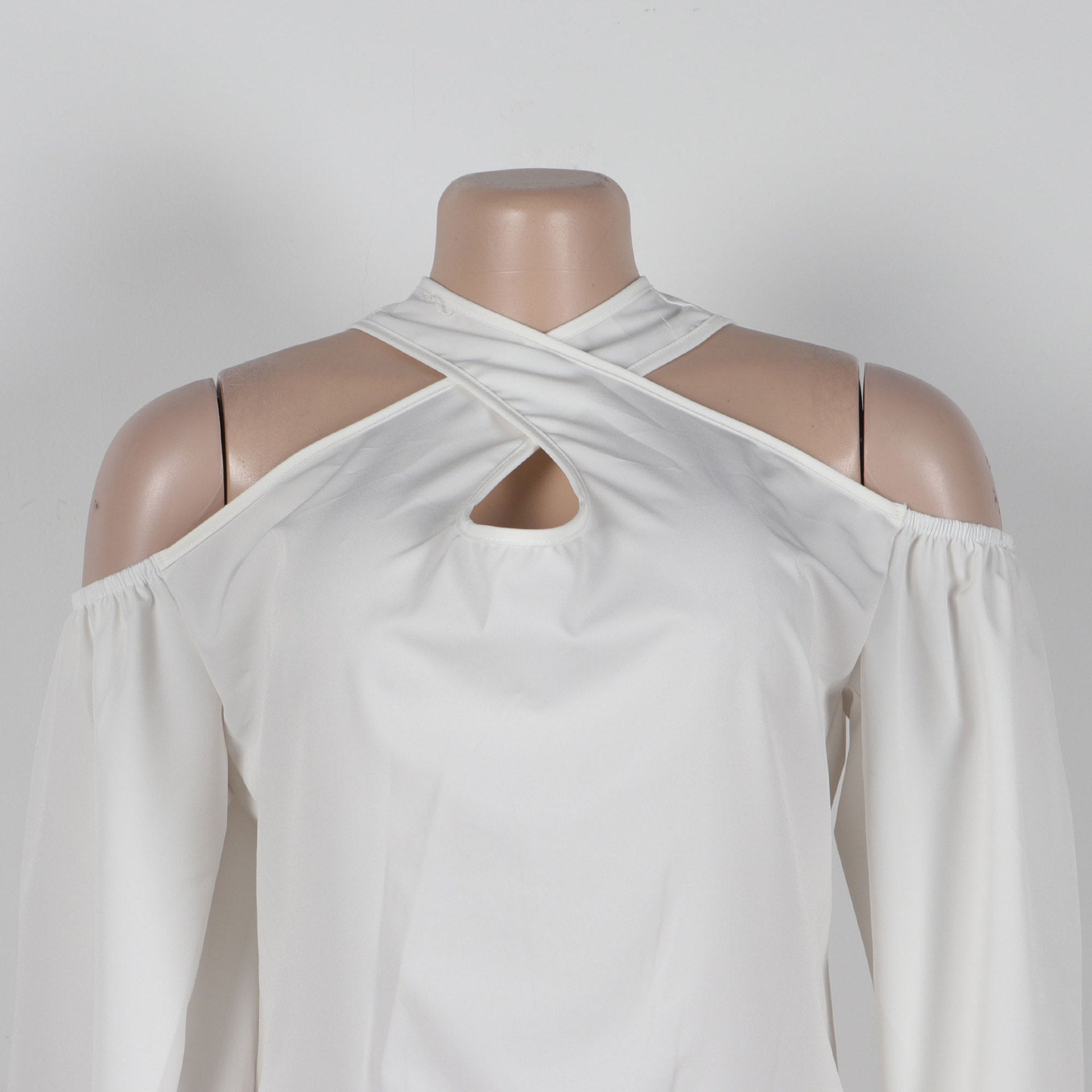 Women Solid Hollow Shoulder Crossover Dress 17