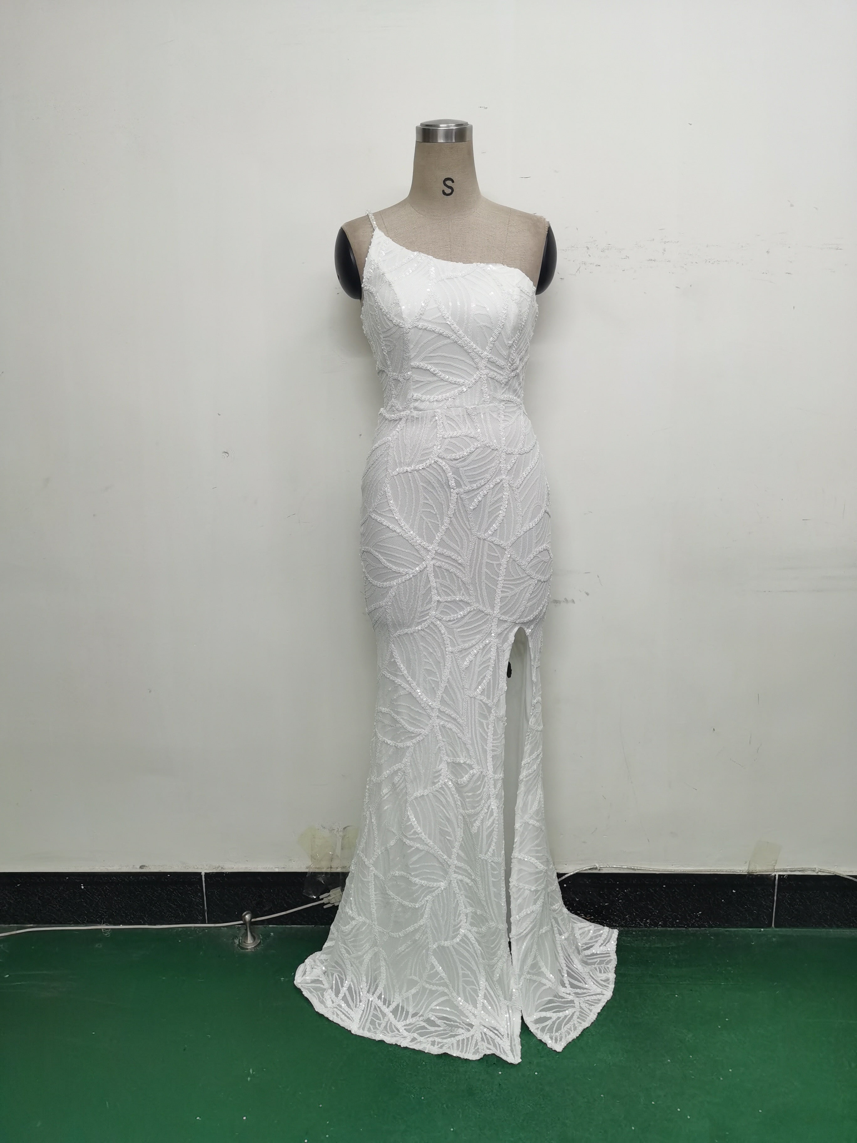 Women One Shoulder Beaded Geometric Sequin Formal Party Prom Wedding Evening Dress 31