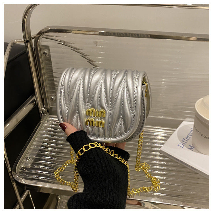 Women Mini Pleated Shell Bag Chain Bag Modern Crossbody Shoulder Bag 20