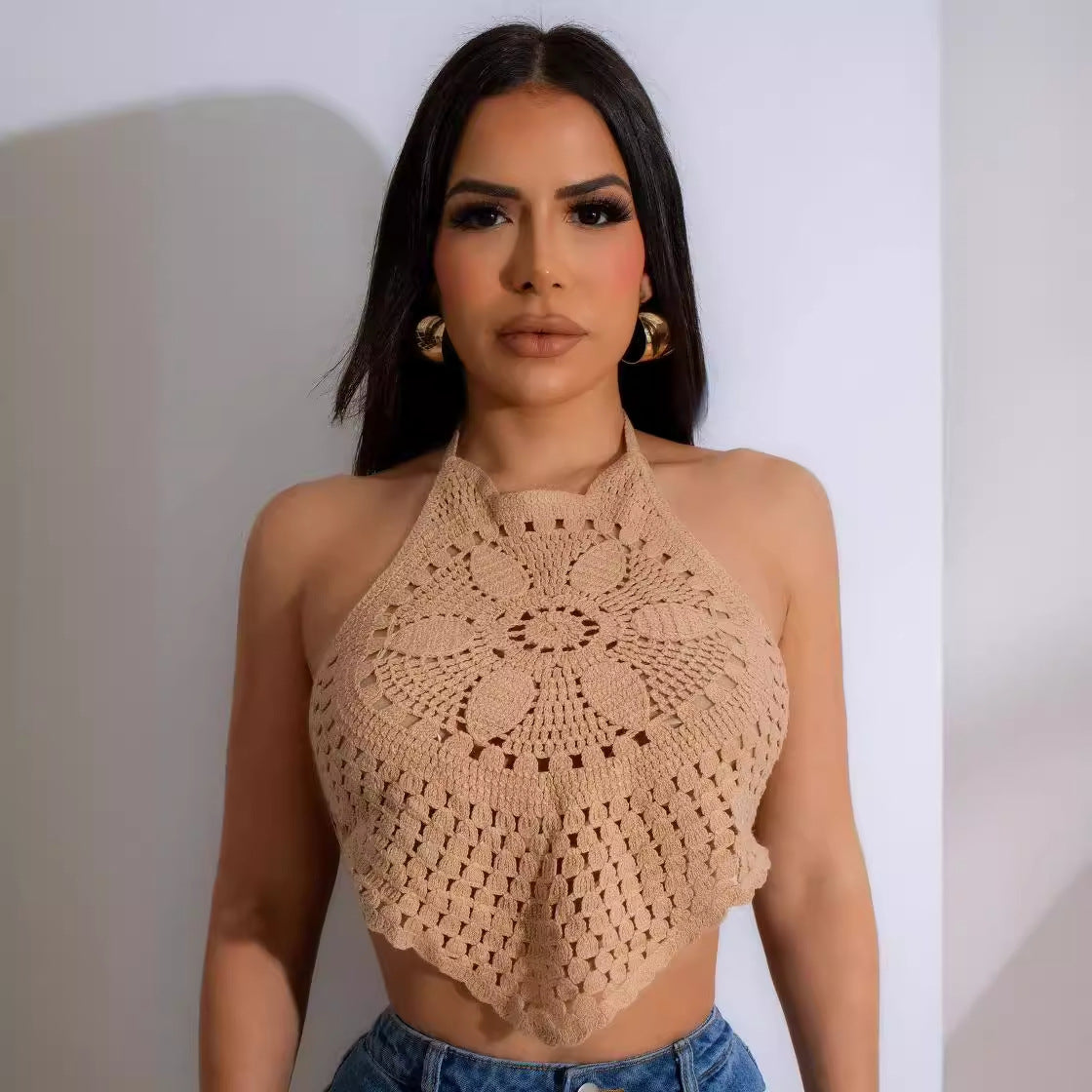 Lace-Up Halter Neck crocheted Tank vacation beach top 5