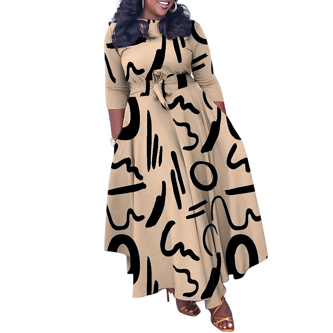 Women's Autumn and Winter Fashion Chic Strappy African Plus Size Maxi Dress 11