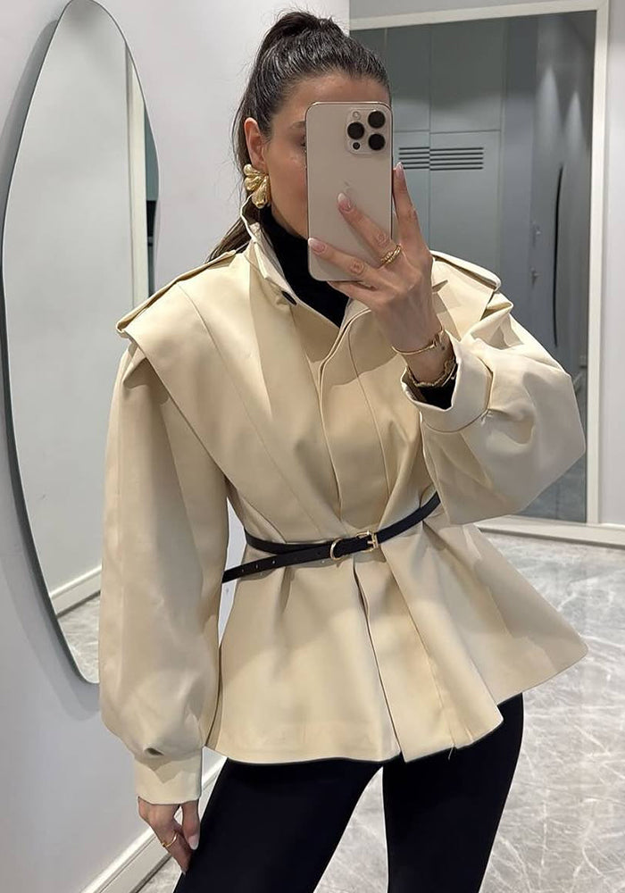 Women Fall Stand Collar Asymmetrical Jacket