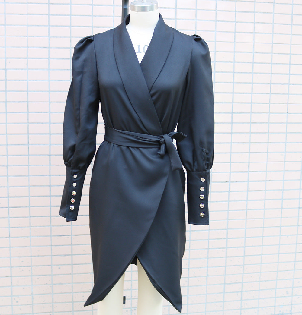 Women autumn and winter Solid shawl collar long-sleeved Blazer dress 12