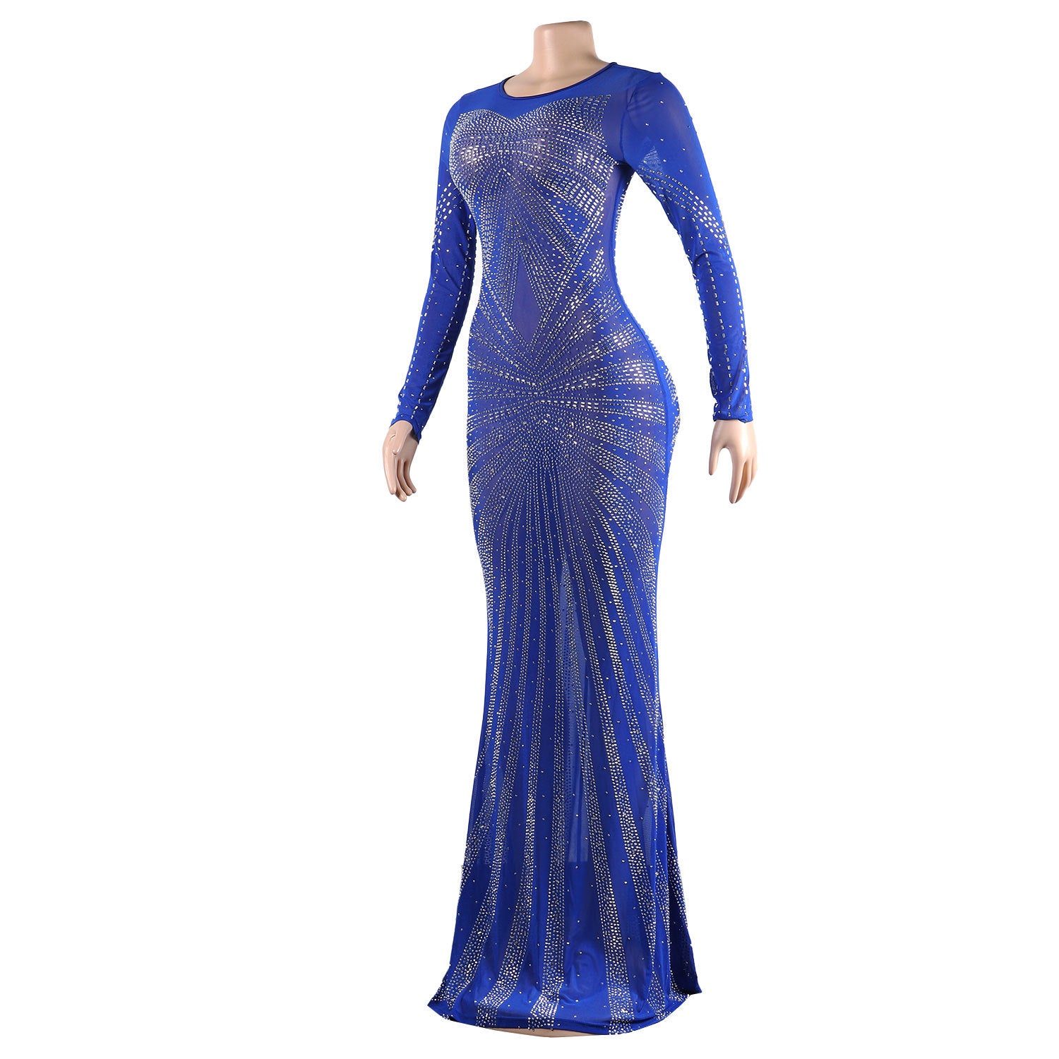 Sexy Rhinestone Beaded Long Sleeve Evening Dress 8