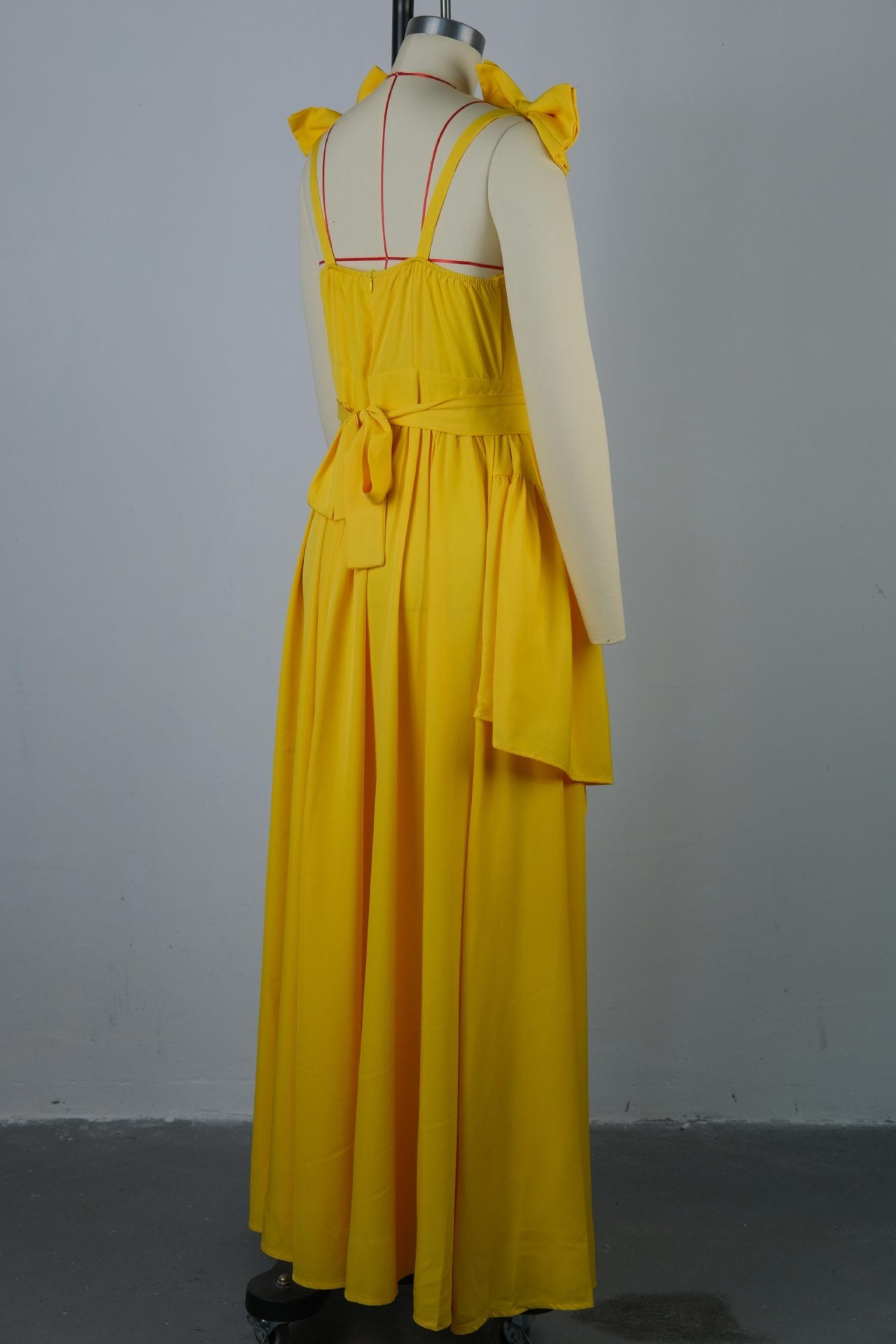 Women spring bow suspender v-neck ruffle dress 6