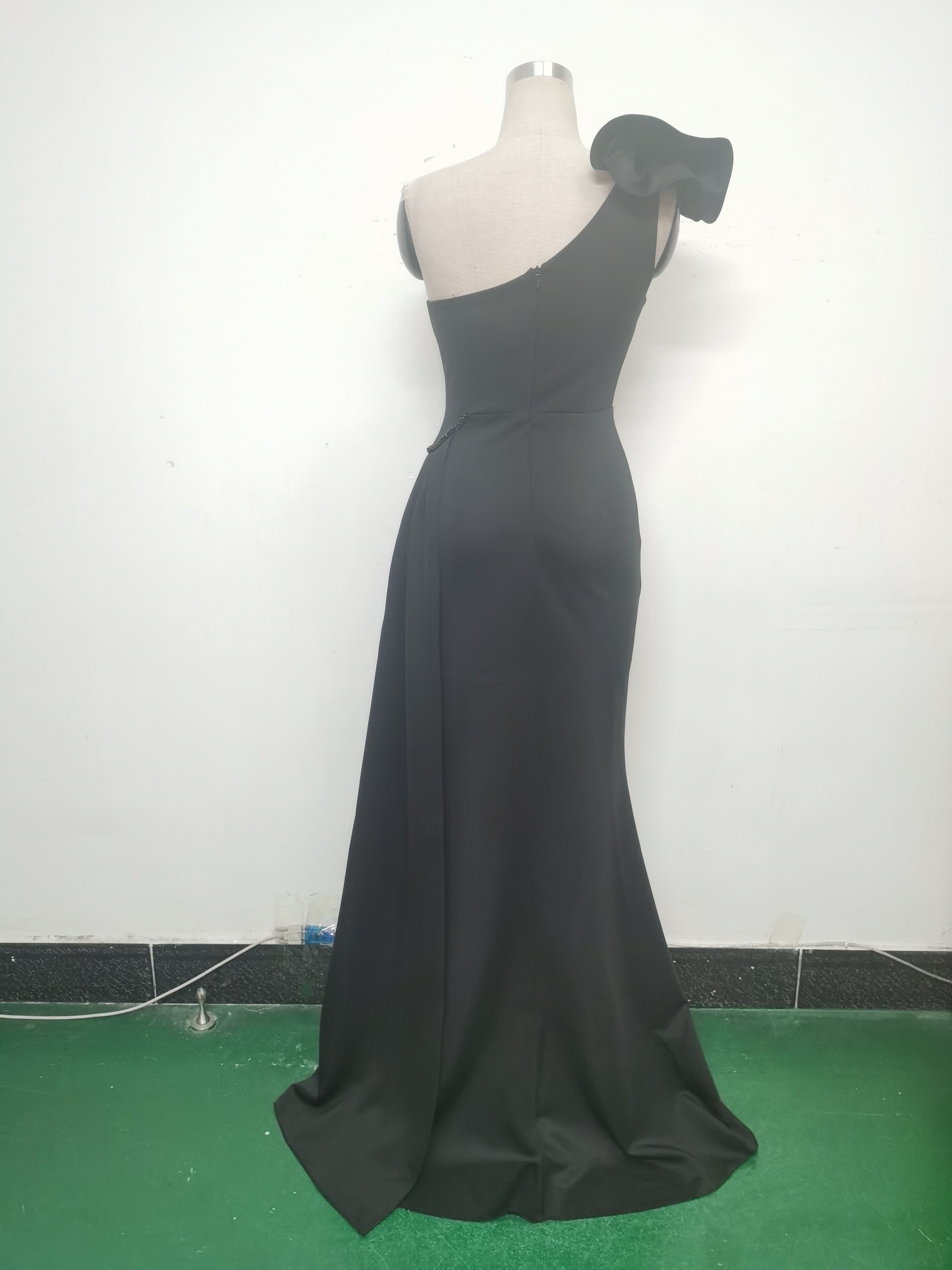 Elegant Flower Slash Shoulder Slit Evening Dress 25