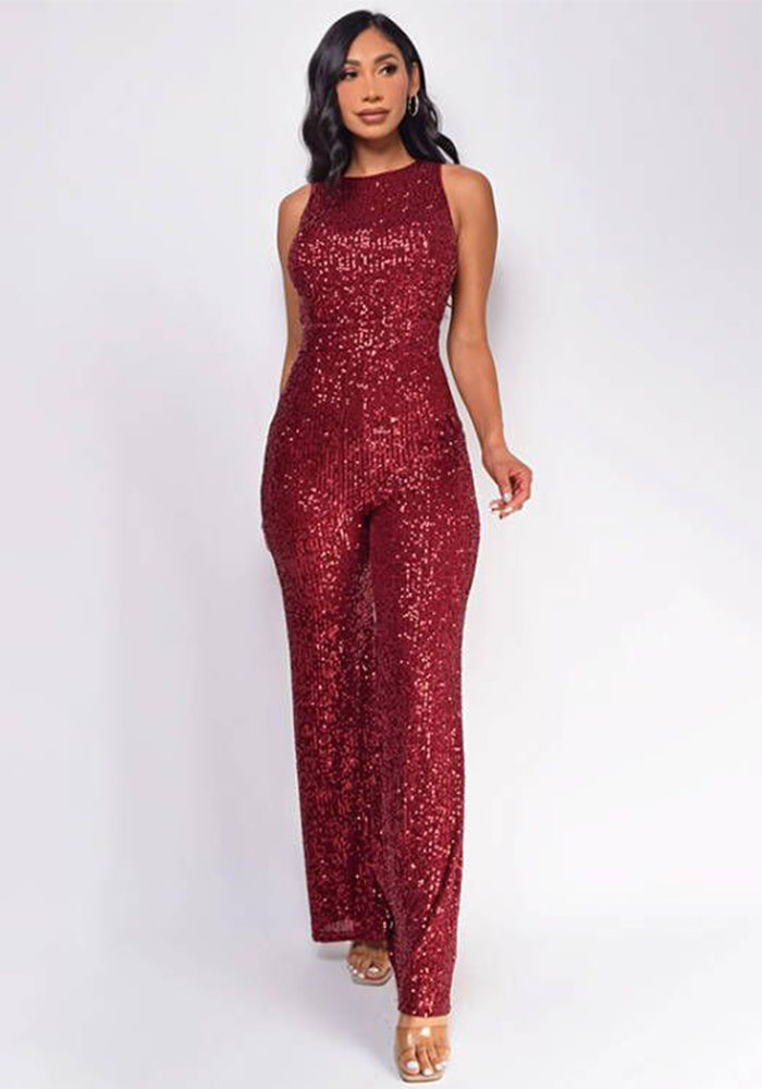 Sleeveless Sequin Round Neck Slim Fit Women's Jumpsuit 21