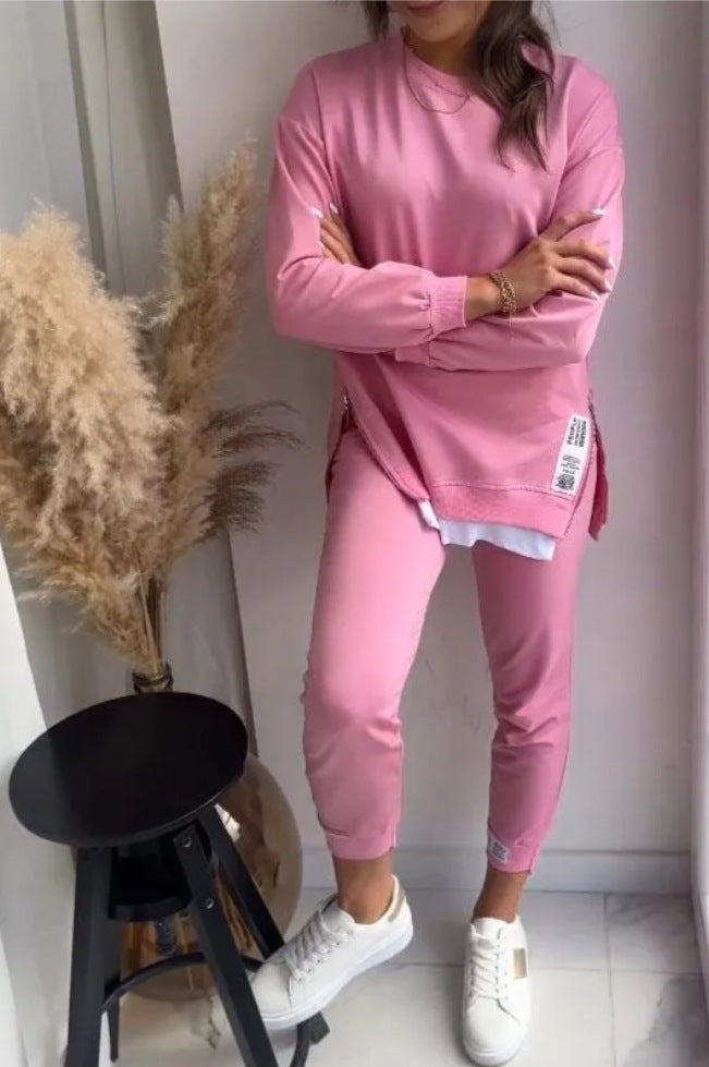 Women Round Neck long-sleeved zipper Top and Pant Two Piece Set 10