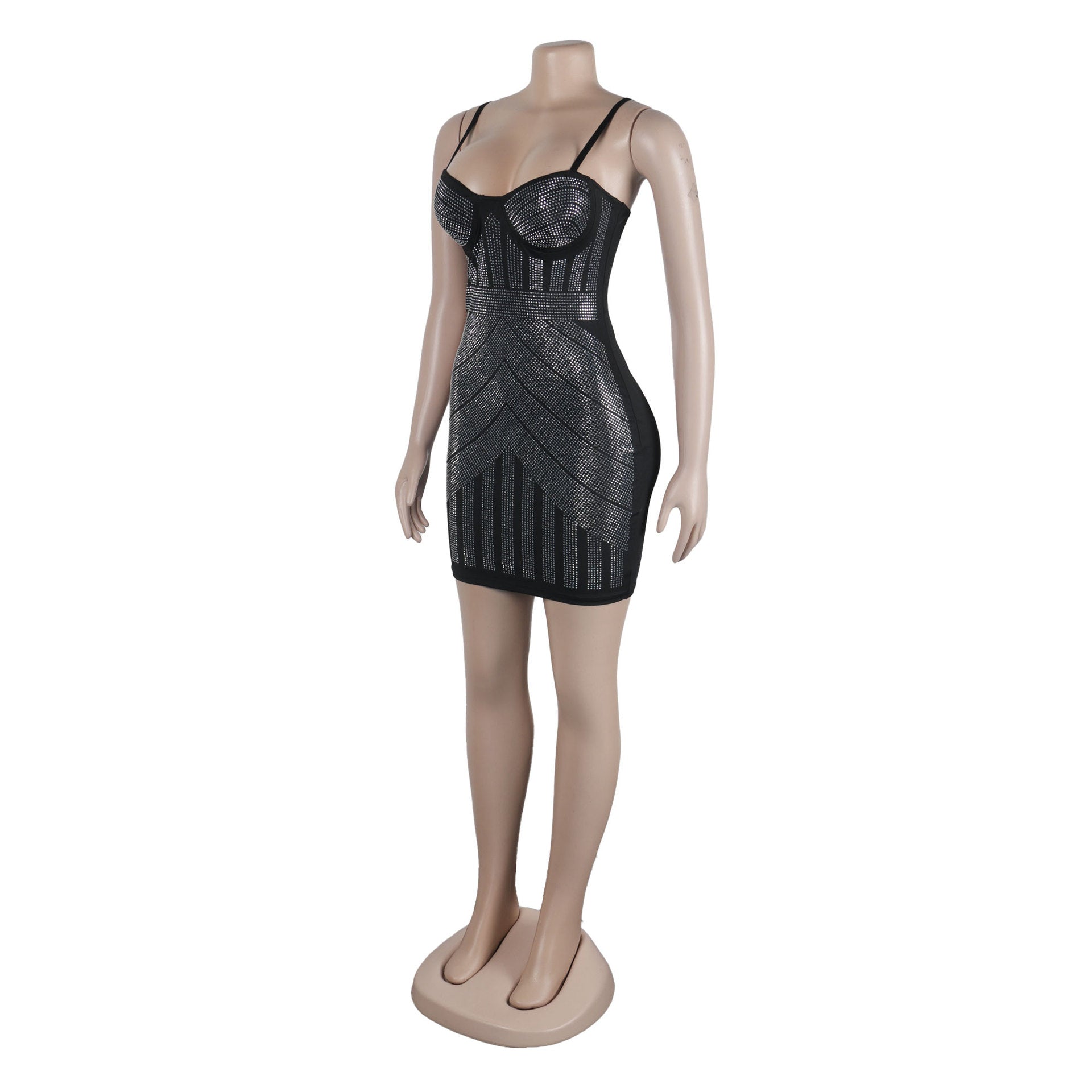 Women sexy beaded suspender elastic bodycon dress 11