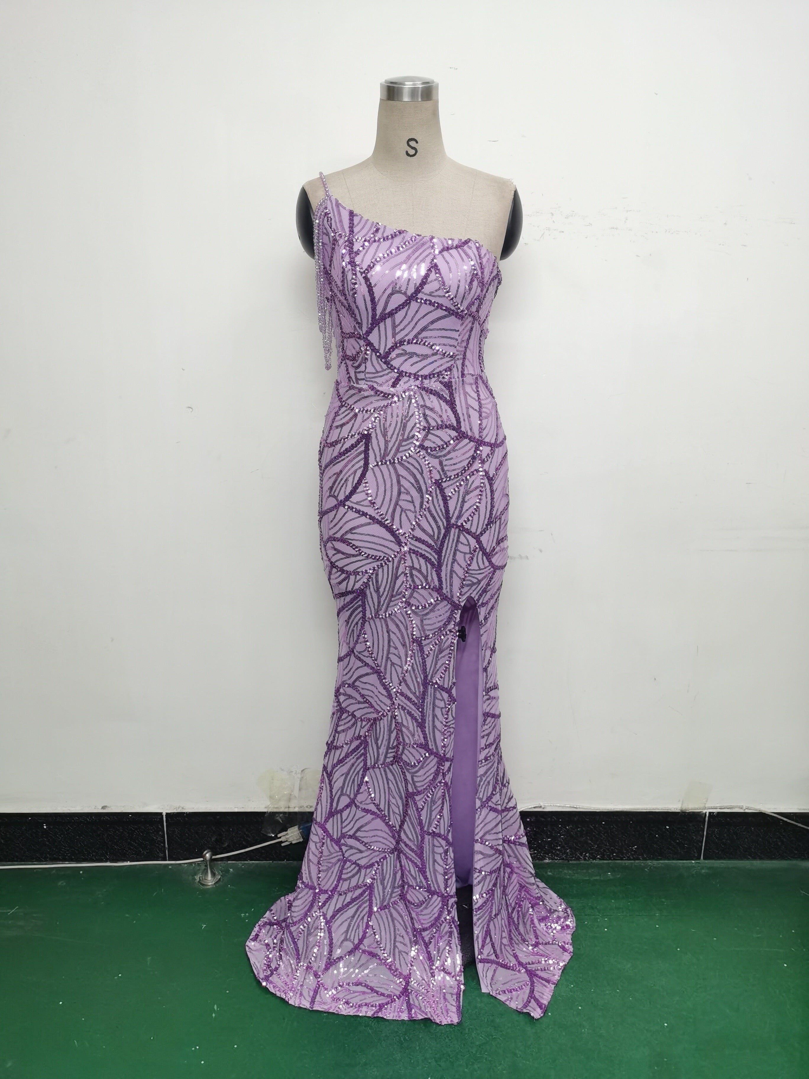 Women One Shoulder Beaded Sequin Embroidery Formal Party Prom Wedding Evening Dress 44