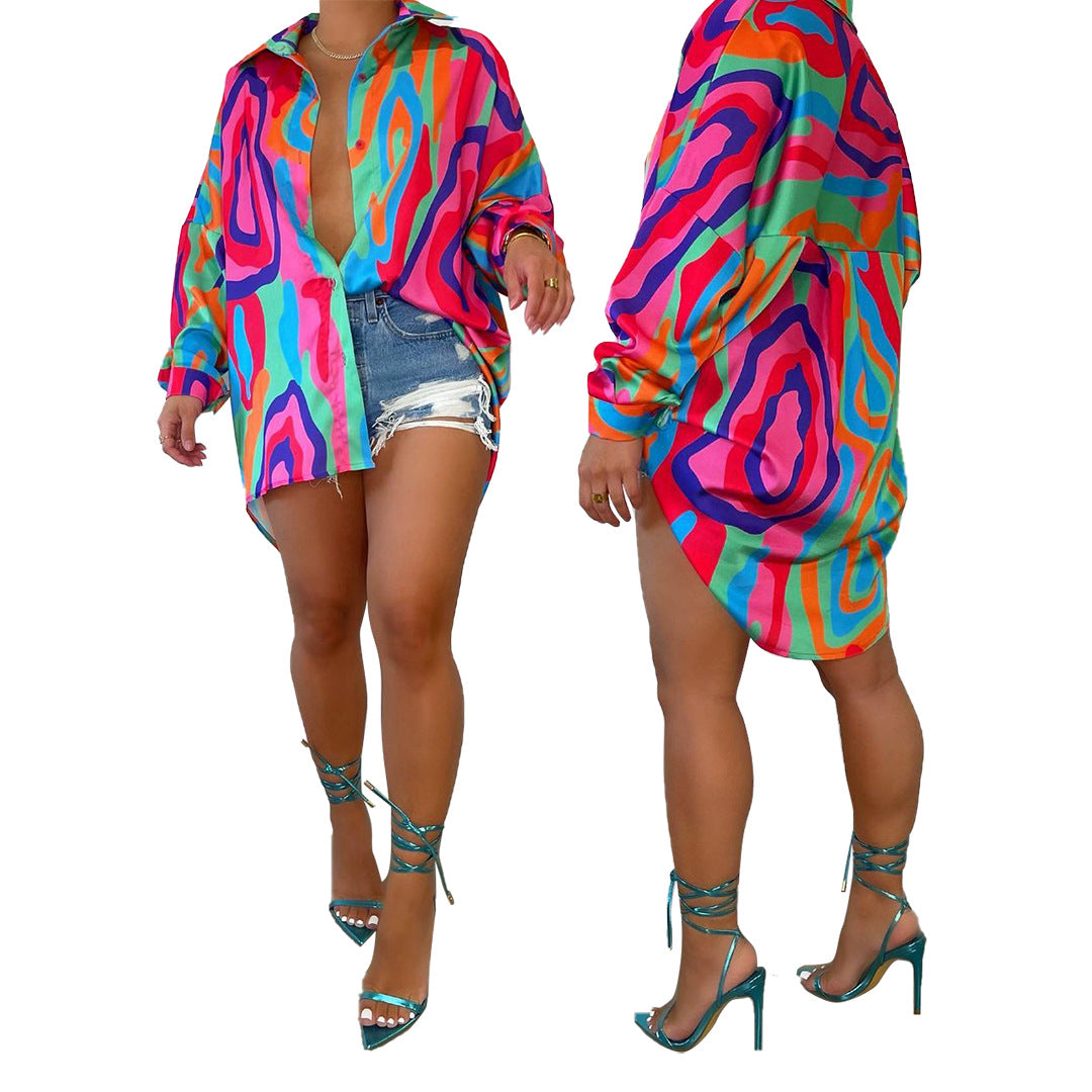 Women's Tie Dye Print Fashion Cardigan Dress