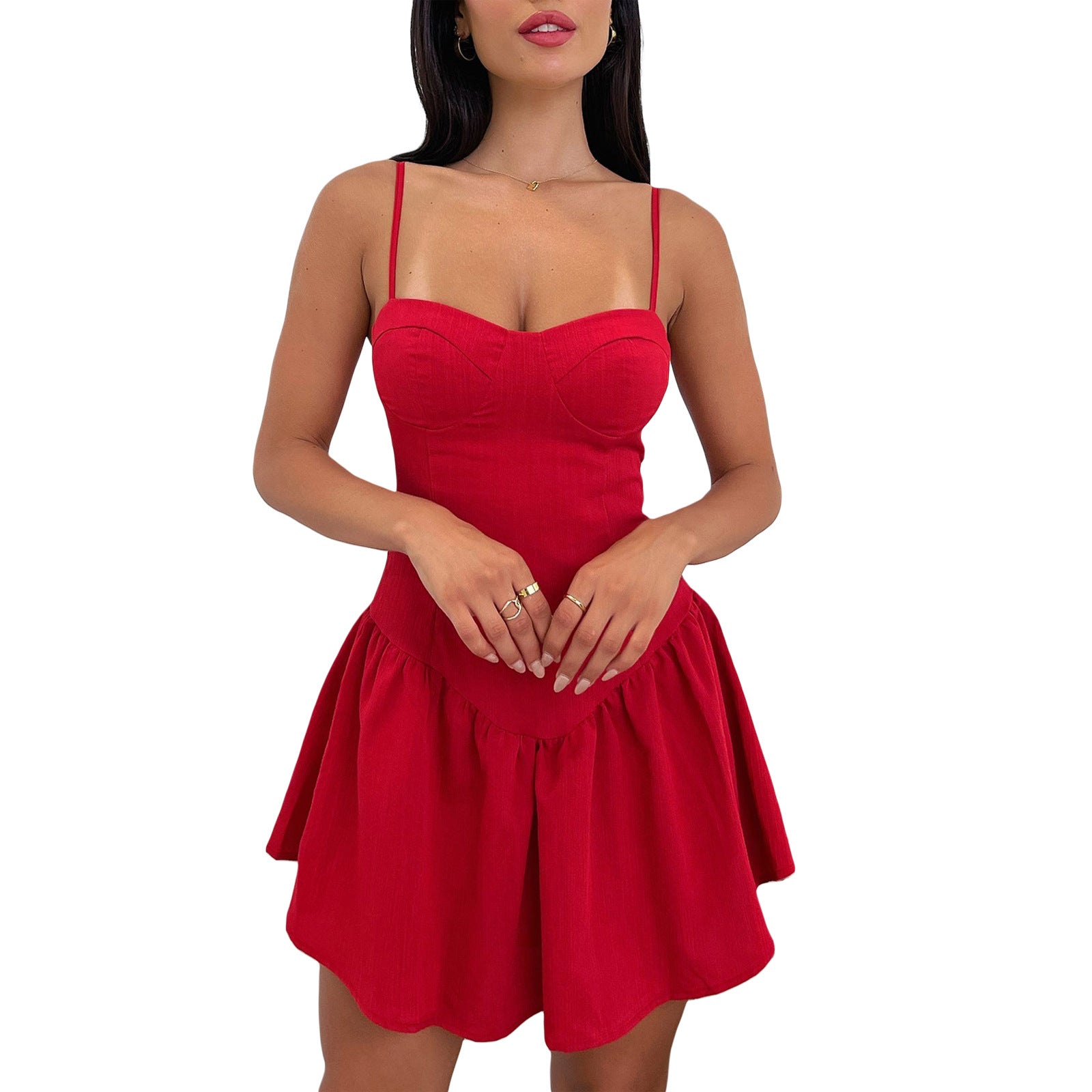 Women suspender ruffled solid dress 10